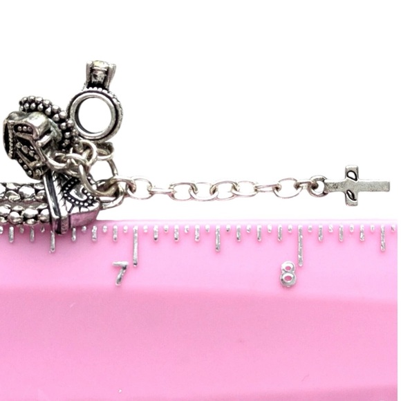 Premier Designs Braided Silver Charm Bracelet Crown Ring Cross Faith Jewelry - Picture 8 of 8